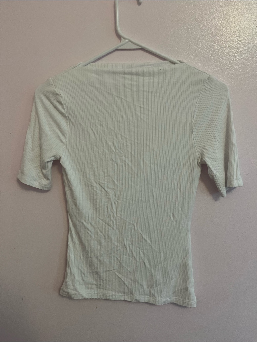 Slim Ribbed Muscle Tee in Light Cream - Picture 1 of 4